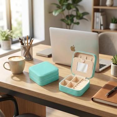 Imagem de Caixa de joias de viagem, organizador de joias de viagem, caixa pequena de presente para meninas e mulheres com espelho, organizador de joias, caixa de joias