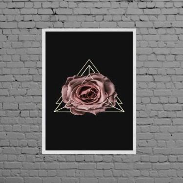 Imagem de Quadro Decorativo Flor Rosa 45x34cm - Madeira Preta