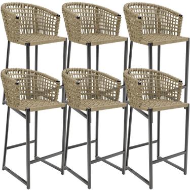 Imagem de Kit 06 Banqueta Para Área Gourmet Cozinha Varanda Corda Náutica Porto D04 Bege - Lyam Decor