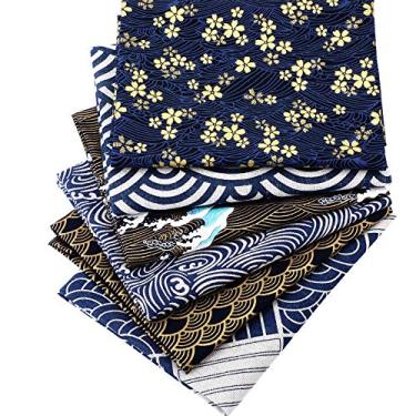 Imagem de 6 peças de tecido de algodão japonês 40 x 40 cm, pacotes de tecido de algodão de ondas do mar japonês, tecido acolchoado de costura de algodão para projetos de artesanato de protetores faciais, Multicolorido, 50 x 40 cm