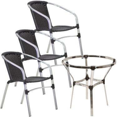 Imagem de 3 Cadeiras Floripa E Mesa Sem Tampo Tramado Trama  Preto
