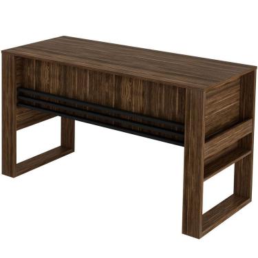 Imagem de Mesa Para Escritório Escrivaninha Detalhe Ripado Nogal/preto
