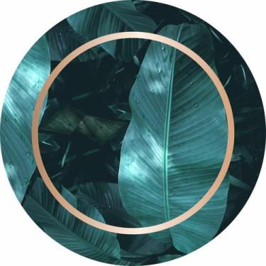 Imagem de Painel de Tecido Sublimado Redondo Folhagem Aros Dourados Orvalho c/ E