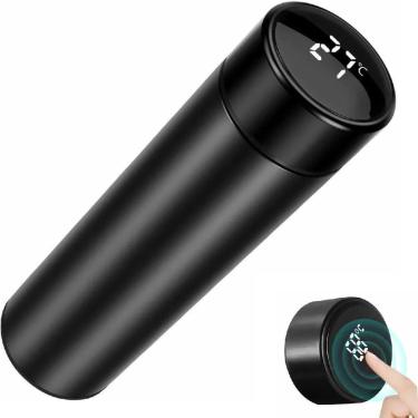 Imagem de Garrafa Térmica Inox Com Termômetro Digital E Display Led ? 480ml - Preta - Bivolt