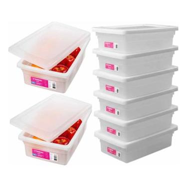 Imagem de 8 Caixa Organizadora 5L Plastico Branco Multiuso Com Tampa Sanremo