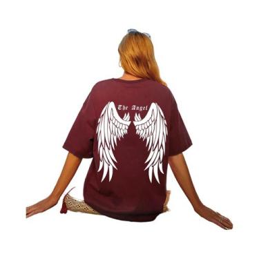 Imagem de Camiseta Feminina Oversized Com Estampa De Asas De Anjo Escuras Em Alg