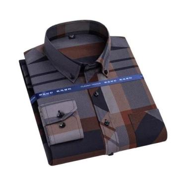 Imagem de Camisa Xadrez Slim Fit Masculina Sem Necessidade De Passar a Ferro Com