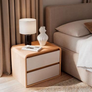 Imagem de Mesa de Cabeceira 2 Gavetas Aurora Carvalho Marrom/Off White