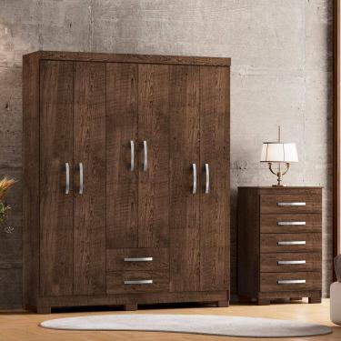 Imagem de Guarda-Roupa Casal 6 Portas 2 Gavetas Cômoda 5 Gavetas Itapema Malbec