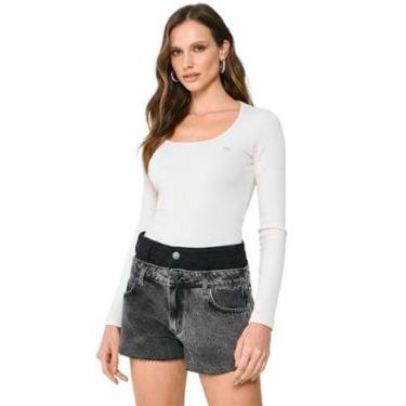 Imagem de Blusa Colcci Slim Canelada Branca Feminina-Feminino