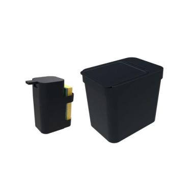 Imagem de Lixeira e Porta Detergente e Esponja Organizador Pia Preto - SOPRANO