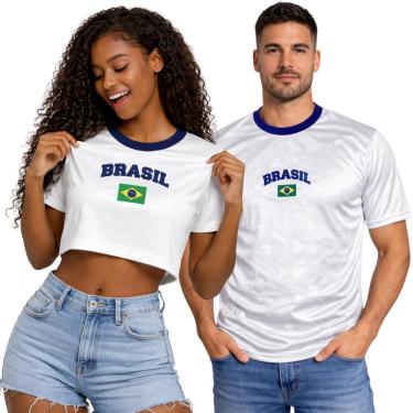 Imagem de Kit Camiseta Masculina do Brasil e Cropped tamanho unico Baby Look para Casal-Masculino