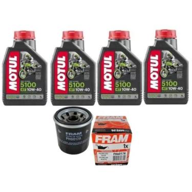Imagem de Kit Óleo Motul 5100 4t 10w40 C/ 4 Litros + Filtro De Óleo Fram Ph6017a
