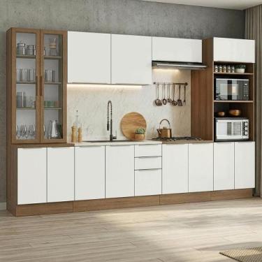 Imagem de Armário de Cozinha Completa 340 x 60 cm Branco Lux Madesa 04, Rustic/B