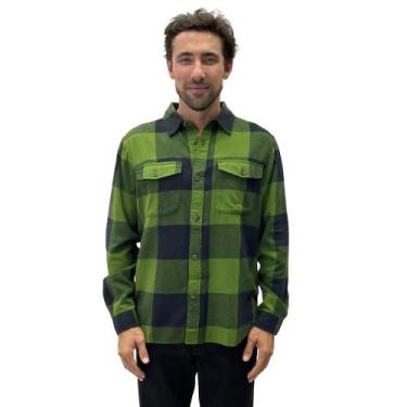 Imagem de Camisa Hering Xadrez Flanela Masculina, P, Verde militar