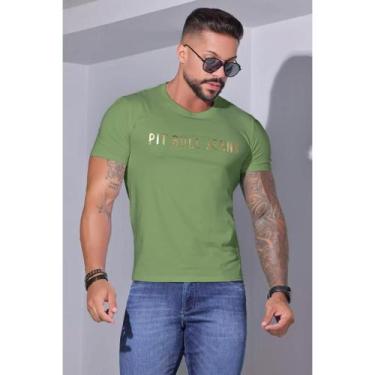 Imagem de Camisa Masculina Pitbull Lançamento Ref 88054, Verde, EG, ALGODÃO