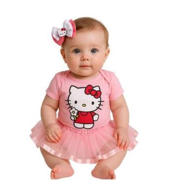 Imagem de Body Bebê Temático Fantasia Infantil Hello kitty com saia e laço - Bod
