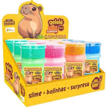 Imagem de Slime Gelele Mix Surpresa Capivara com Bolinhas Textura Crunch Display 12 Potes Doce Brinquedo