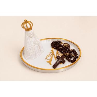 Imagem de Bandeja Porta Terço Nossa Senhora Aparecida Decorativa 15cm Organizado