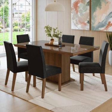 Imagem de Conjunto Sala de Jantar Tampo de Vidro 6 Cadeiras Rustic/Oxford Alba M