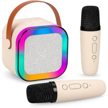 Imagem de Karaokê Infantil Portátil com LED, Caixa de Som Bluetooth, 2 Microfone