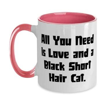 Imagem de Caneca exclusiva de dois tons de gato de cabelo curto preto, All You Need is Love and a Black Short Hair, melhores presentes para amantes de gatos,