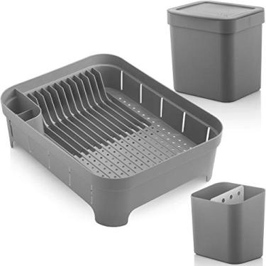 Imagem de Kit Pia Cozinha Escorredor De Louça E Talheres Lixeira 2,5l Chumbo