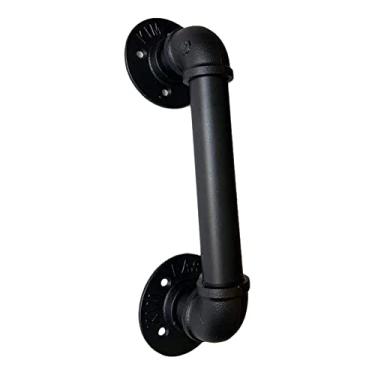 Imagem de Pkfinrd Corrimão de escada montado na parede corrimão de varanda para escadas internas de metal preto suporte de parede de tubo galvanizado industrial cabo de auxílio de segurança (tamanho : 60 pés)