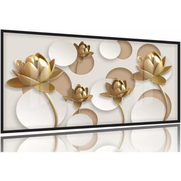 Imagem de Quadro Decorativo Flores Douradas 3d 130x60 Moldura Preta 2x2