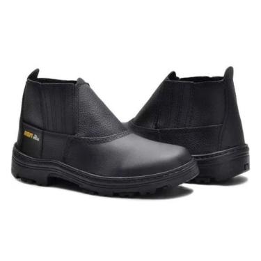 Imagem de Botina de segurança epi elástico com CA em couro com biqueira solado macio preta