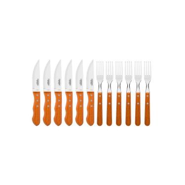 Imagem de Faqueiro Dynamic em Aço Inox com Cabo em Madeira Natural com 16 peças