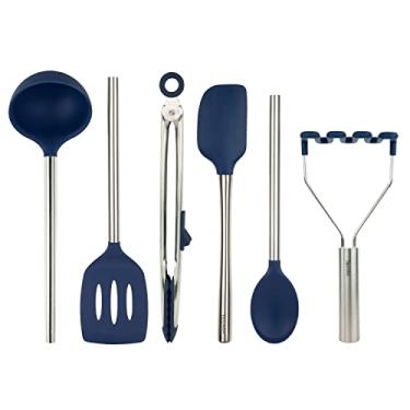 Imagem de Tovolo Conjunto de 6 utensílios de silicone para preparar refeições, cozinhar, assar e mais – Índigo profundo