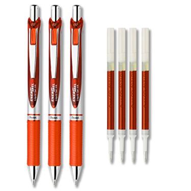 Imagem de Pentel EnerGel Deluxe RTX Kit de caneta de tinta de gel líquido, pacote com 3 com 4 refis (laranja - 0,7 mm)
