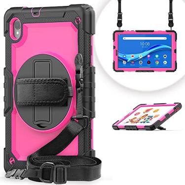 Imagem de Acessórios para tablets Para Lenovo Tab M10 HD TB-X306X Silicone colorido na prova de choque + caixa de proteção de proteção com suporte e alça de ombro e correia de mão
