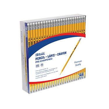 Imagem de BAZIC Lápis de madeira pré-afiado nº 2 HB, lápis amarelos apagadores sem látex, pacote de aula a granel para escritório escolar (pacote com 144), 1 pacote