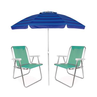 Imagem de Kit Praia Guarda Sol Articulado 2m Cadeira Alta Sannet Alumínio - Mor