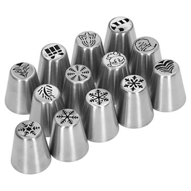 Imagem de Conjunto de pontas de tubulação de Natal russo, 13 peças de pontas de cobertura de flores de Natal russas pontas de tubulação de aço inoxidável suprimentos de decoração de bolo para festa de Natal, bolo, cupcake, pastelaria