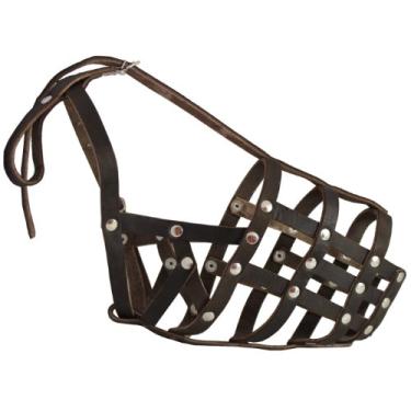 Imagem de Focinheira de cesta de malha de couro genuíno segura para cães – Pastor alemão macho (circunferência 33 cm, comprimento do focinho 12,7 cm)