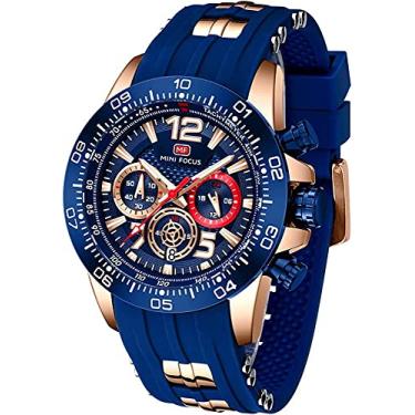 Imagem de MF MINI FOCUS Relógio masculino com caixa de proteção de pulso, cronógrafo, à prova d'água, calendário luminoso, pulseira de silicone, relógios de pulso legais para homens, Dourado, azul, Moderno