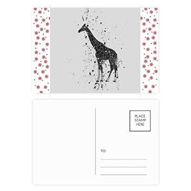 Imagem de Cartão postal de aniversário com estampa de girafa e desenho animado, cinza, flor de Natal, celebração