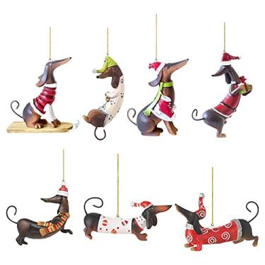 Imagem de pingente Natal Dachshund plano, pingente Natal dachshund, artesanato Natal engraçado para cães enfeites pendurar para carro pingente árvore Natal mochila para casa