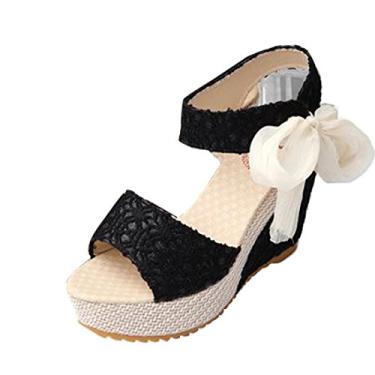 Imagem de Sapato feminino de renda Gaorui com salto alto plataforma plataforma salto plataforma plataforma, Preto, 7.5 US/CA