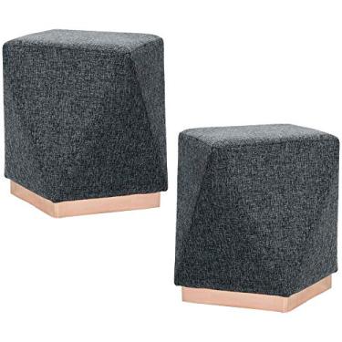 Imagem de Kit 02 Puffs Decorativo Para Sala de Estar Com Base Aço Ametista D02 Linho Chumbo D-469 - Lyam Decor