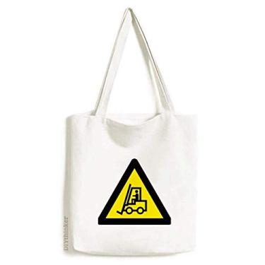 Imagem de Símbolo de aviso amarelo preto empilhadeira triângulo sacola sacola de compras bolsa casual bolsa de mão