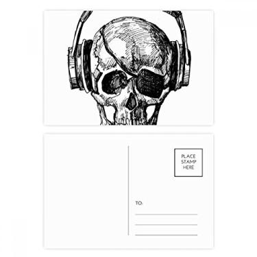 Imagem de Conjunto de cartão postal de aniversário com fone de ouvido de caveira com estampa louca