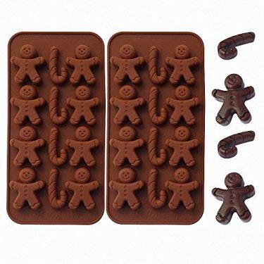 Imagem de Conjunto de 2 moldes de chocolate para homem de biscoito de gengibre – MoldFun para festa de Natal de gengibre homem moldes de silicone para cubos de gelo, sabonetes, velas, muffins, biscoitos, shots de gelatina
