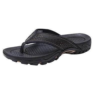 Imagem de Sandálias masculinas para uso interno e externo, sapatos de praia, chinelos para homens ao ar livre verão, Preto, 14