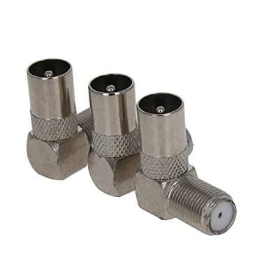 Imagem de Bettomshin Conector adaptador coaxial RF fêmea para macho de ângulo reto, 3 peças de polegadas compatível com aplicações de RF antenas dispositivos LAN sem fio liga de zinco prata