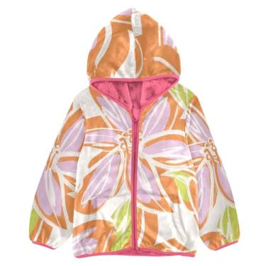 Imagem de KLL Jaqueta de lã de ovelha com estampa floral pinceladas laranja meninos jaquetas rosa menina jaqueta com zíper, Estampa floral de pinceladas, laranja, 3 Anos