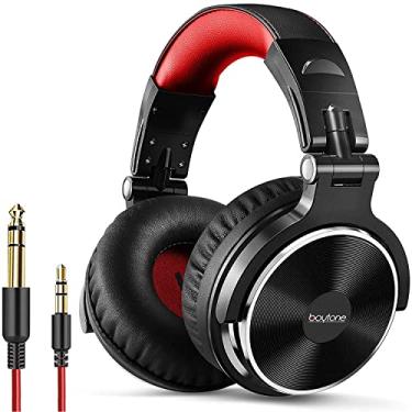 Imagem de Boytone BT-10RD Fones de ouvido circum-auriculares, monitor de estúdio e mixagem de DJ estéreo com drivers de 50 mm e conector de áudio de 1/4 a 3,5 mm para mixagem de áudio, computador, telefone, guitarra, laptop, amplificador